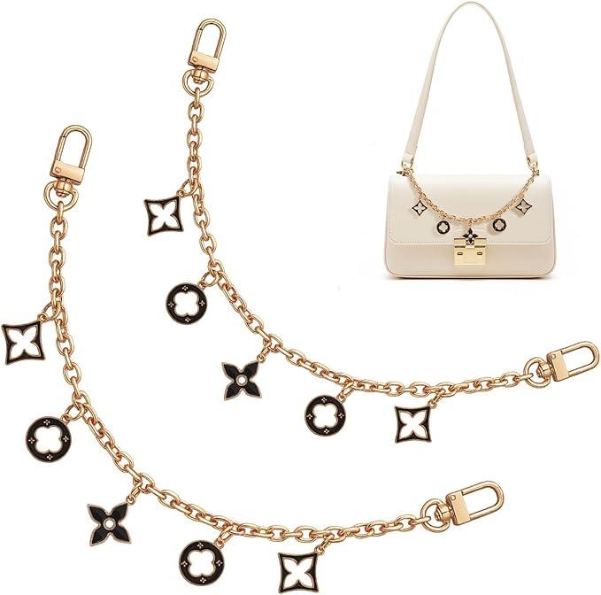 2 Pcs Bag Charm Chain Replacement Purse Chain with Gold Black Flower Pendant Bum Bag Accessories Suitable for Handbags Crossbody Bags 11.8 Inches