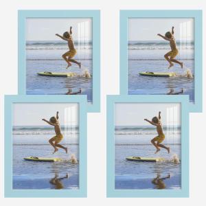 Renditions Gallery Photo Frames 8x10 inch Picture Frame Set of 4 High-end Modern Style, Made of Solid Wood and High Definition Glass Ready for Wall and Tabletop Photo Display, Blue Frame (8"x10")