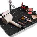 Bathroom Sink Cover for Counter Space, Sink Mat Foldable Sink Cover, Silicone Makeup Organizer Mat Space Saver, Small Bathroom & Rv Camper Travel Must Haves Accessories, Black