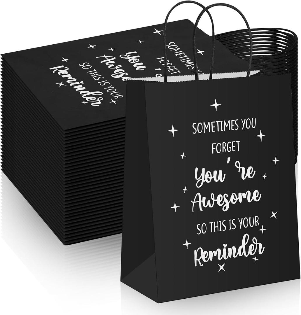 Tenceur 20 Pcs Appreciation Gift Bags for Employee, Coworker, Colleague Thank You with Handles - 8.3 x 4.3 x 10.6 Inches, Paper Gift Bags for Birthday, Party Favor (Black)