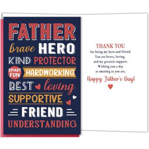 5 x Father's Day Card Gift for Dad, Heartfelt Father's Day Card for Father from Son, Daughter Kids or Wife