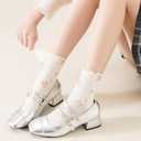 Womens Ruffle Crew Socks Vintage Patterned Ankle Casual Fashion Dress Sock Cute Lettuce Floral Socks 5/6 Pack (6pairs(black,green,brown,oatmeal,grey,cream White))