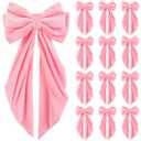 Threan 12 Pcs Large Pink Bows for Girl Pink Velvet Hair Bow Decorations Coquette Long Tail Bowknot Decor 13x7.8inch for Accessories Bachelorette Party Wedding Supplies