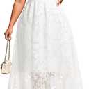 Plus Size Summer Dress - Sun Boho Beach Casual Floral Spaghetti Strap Sleeveless Long Maxi Dresses (White, M)