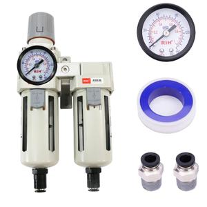 RIH Air Dryer System - 1/2" NPT Double Air Filters-5 Micron Particulate Filter& Air Pressure Regulator - Gauge(0-150 psi), Auto Drain, Poly Bowl,Bracket - 3 in 1 Two Unit (1/2" NPT) AC4011-04D