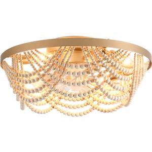 Boho Ceiling Fan with Light and Remote, 20 Wood Beads Flush Mount Ceiling Fans with 6 Speeds, Bohemian Caged Fandelier Chandelier Fan for Nursery Bedroom Living Room