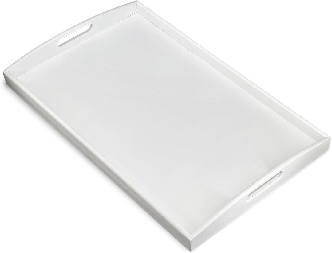 Bam & Boo White Bamboo Serving Tray Extra Large with Handles for Food, Drinks, Storage, Decor, Vanity, Breakfast, Parties, Weddings, Picnics(23.6 x 15 x 2.35, White)