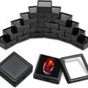 Kigley 30 Pcs Gemstone Display Box Jewelry Box Container with Clear Top Lids Bulk 1.57'' x 0.6'' for Gems Diamond Coins Gift Packing Ring Home Shop (Black)