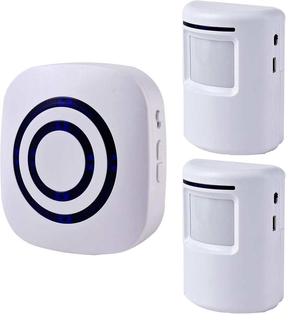 Motion Sensor Alarm - Seanme Wireless Driveway Alarm 100m Long Distance Signal Transmission, Home Security Alarm System Motion Sensor Doorbell with 38 Chime Tunes (1 reciver and 2 Sensor)