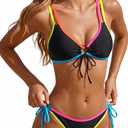 Yonique Womens Sexy Bikini Sets - Two Piece Bathing Suit Cutout String Swimsuit Cheeky High Cut Swimwear 2026, Colorful Black, L
