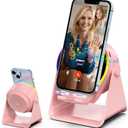 Wireless Induction Speaker, 4 in1 Phone Stand Bluetooth Speaker Amplifier with Colorful Ambient Light 360° Rotation Holder for Tablet iPhone Android,Portable Birthday Gifts for Adults Teens (Pink)