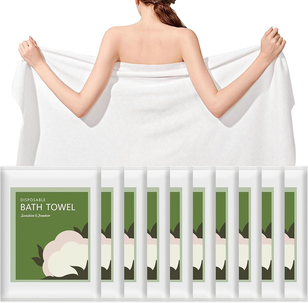 Disposable Bath Towels, 10 Pack 55" x 27.5" Ultra Soft, Quick Dry Disposable Body Towel, Portable Travel Towel for Hotel Camping Beach Swimming Gym Sauna Spa, Personal Care Pet Towels