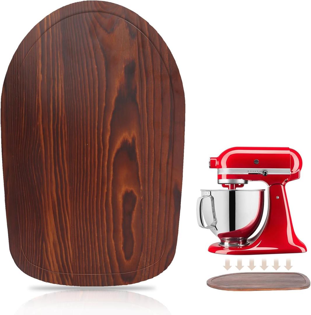 Mixer Slider Compatible with 4.5-5 QT Kitchen Aid Stand Mixers, Kitchen Countertop Storage Mover Sliding Caddy Mixer Slider Mat for Kitchen Aid Stand Mixer Accessories Attachment (Pine Wood - Brown)