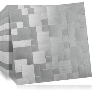 DICOFUN 10-Sheet Peel and Stick on Tile Backsplash Stainless Steel Metal for Kitchen Stove (Brushed Aluminum)