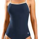 G Gradual Women's One Piece Athletic Swimsuit with Adjustable Straps Training Sport Swimwear Modest Bathing Suit for Women (Medium, Team Navy/White)