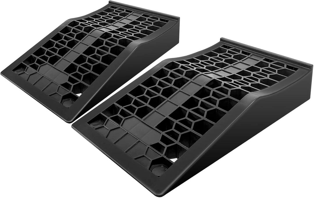 Car Ramps for Jack Support and Lift Vehicle Maintenance, Lightweight Low Profile Car Ramps for Garage, Heavy Duty Tire Ramps for Low Chassis Cars, 17.5''x10''x3.14'' (2PCS), Black