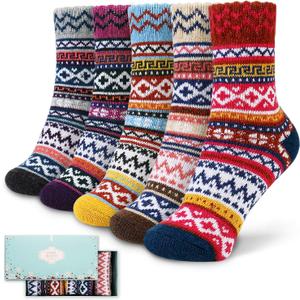 ICEIVY Socks Women, Soft Knit Wool Winter Thick Warm Cabin Fuzzy Crew Women' Socks 5 Pack (Multicolor-2)