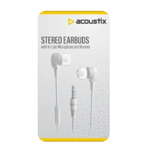 Acoustix Stereo Ear Buds with Microphone - White, 3.5 mm 