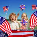 onbuwws 36 Pcs 4th of July Decorations, Patriotic Memorial Day Pinwheels and Flags Small Fourth of July Red White and Blue Labor Day Windmills Independence Day Parade Outdoor Yard Garden Party Decor
