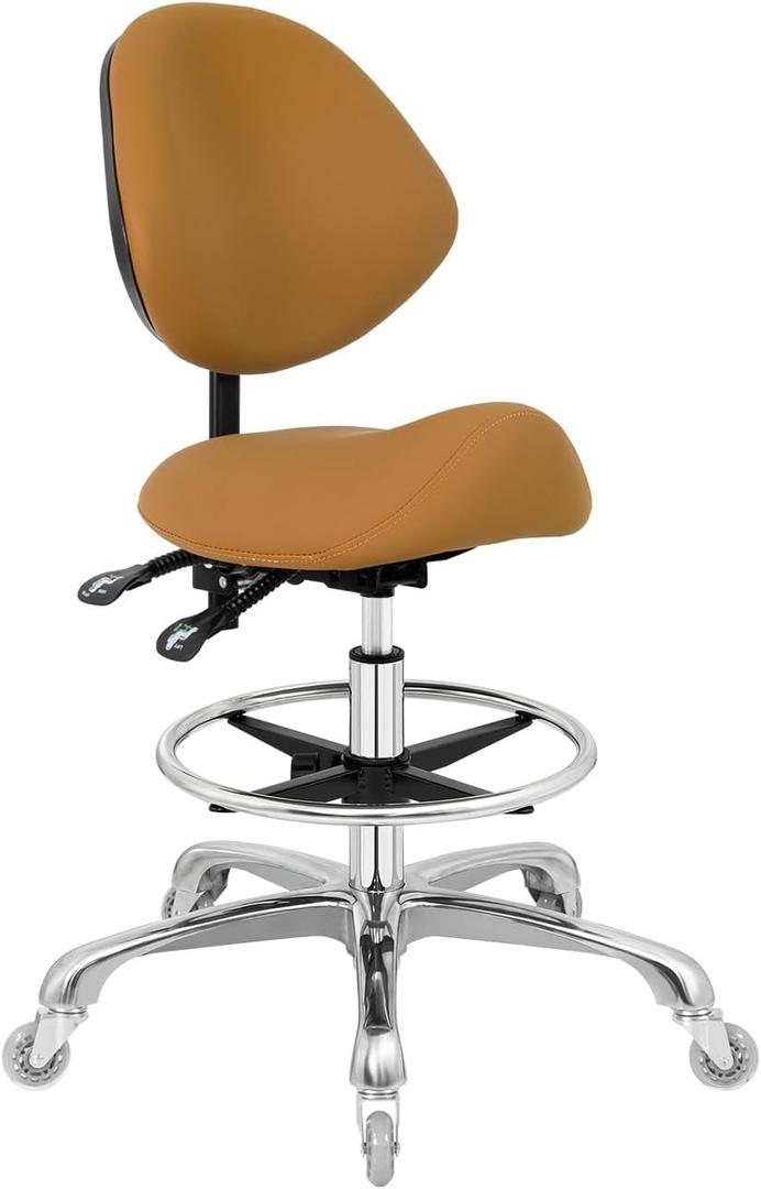 Saddle Stool Chair with Wheels,Ergonomic Swivel Rolling Height Adjustable for Salon Beauty Clinic Dentist Tattoo Home Office, With Backrest