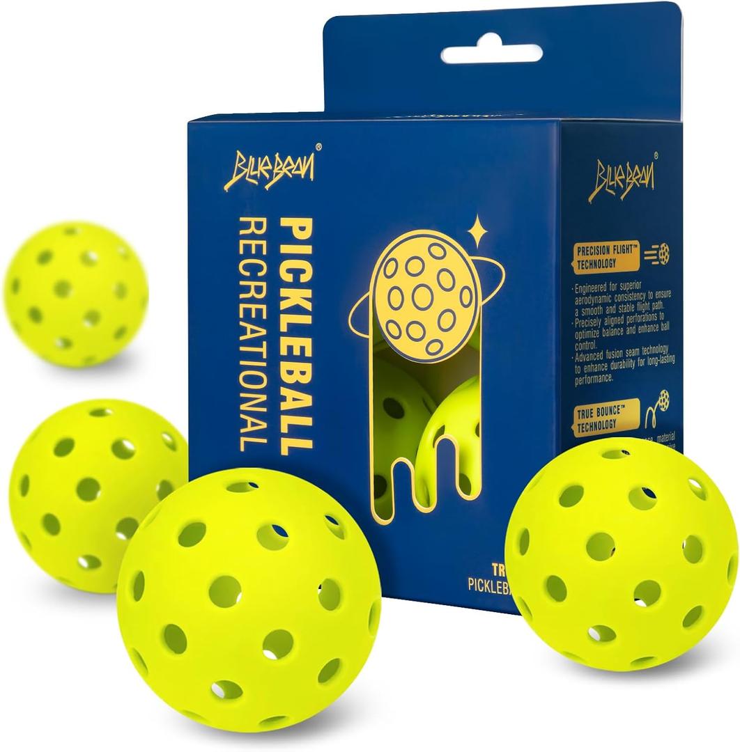 Pickleball Balls 4-Pack 40-Hole Outdoor Balls, High Bounce, Durable Construction, Balanced Flight for Practice & Rec Play-Neon Green