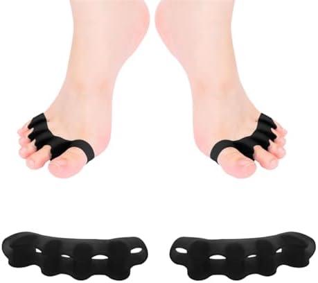 HLOES Toe Spacers for Women and Men, Toe Separators for Pedicure, Bunion Corrector, Hammer Toe Straightener, Plantar Fasciitis, Toe Spreaders for Foot Pain Relief and Foot Health. (2, Black)