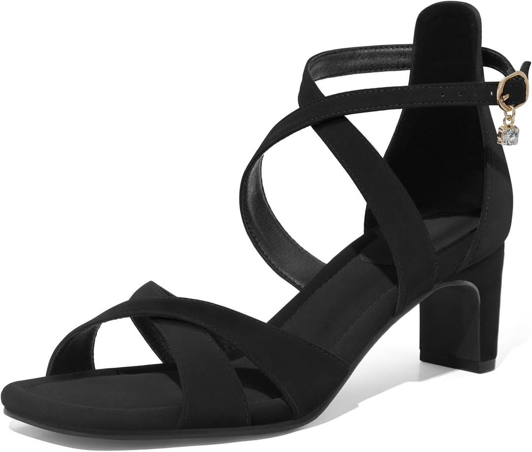 ZURIN Womens Chunky Low Heels Comfortable Open Toe Ankle Strap Heeled Sandals Strappy Block Heels Dress Shoes for Wedding Bridal Evening Party Prom