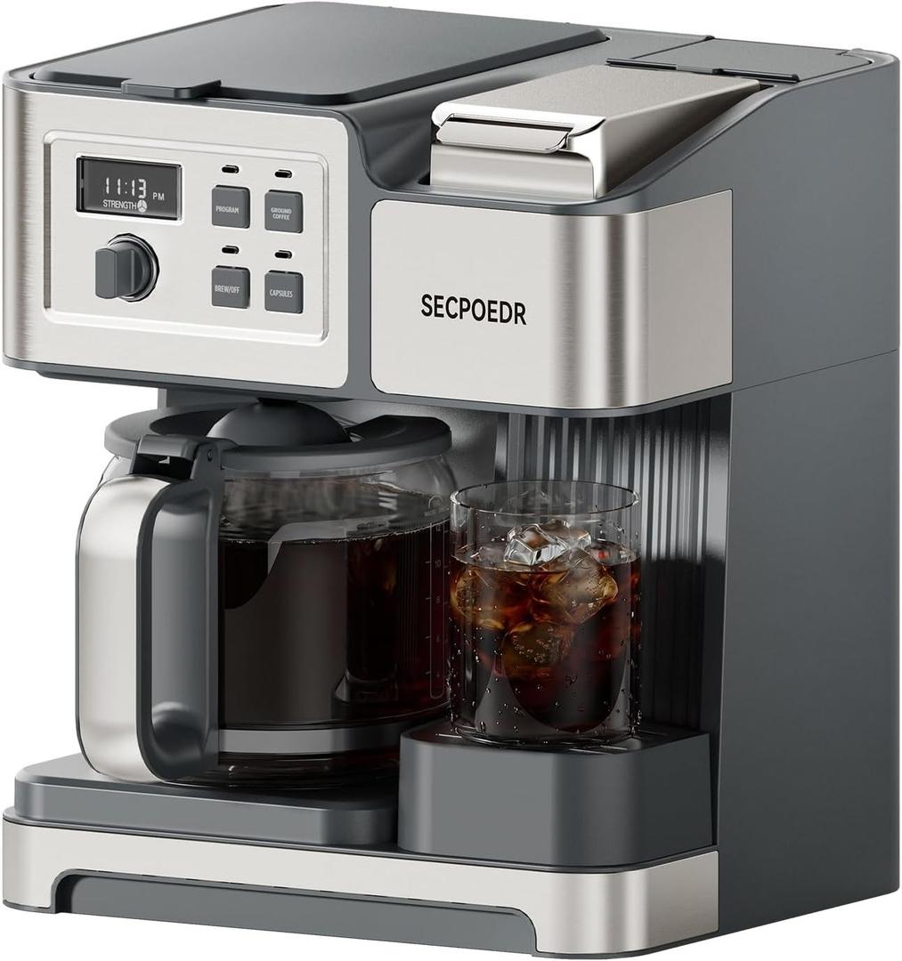 2-Way 12-Cup Programmable Brewer Coffee Maker (Silver Gray)
Compatible with K-Cup Pods & Grounds, Single Serve & Full 12 Cup Pot, 4H Keep Warm, Fast Brewing for Home & Office Use