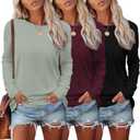 Ekouaer Womens Long Sleeve Shirts 3 Pack Crew Neck Thermal Tops Loose Fit Undershirt Base Layer Trendy Clothes (3pcs Black / Wine Red / Light Green), Size: XL