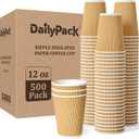 500 Pack 12 oz Coffee Cups, Insulated Ripple Wall Hot Coffee Cups for Home, Office, Hotel, Meetings, Parties
