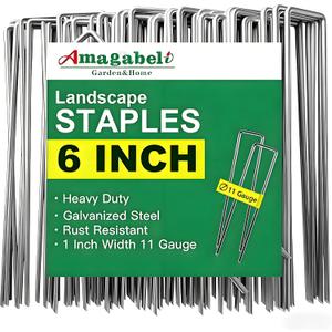 AMAGABELI 6 Inch 500 Pack Galvanized Landscape Staples 11 Gauge Anti-Rust Heavy Duty Garden Stakes Plant Cover Spikes U-Shaped Sod Pins Fence Stakes for Weed Barrier,Irrigation Tubing,Lawns,Decoration