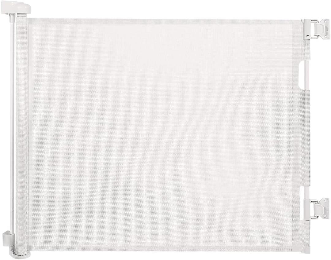 Retractable Baby Gate for Stairs  33 Height, Expands up to 55 Width  Safety Gate for Infants, Toddlers, Dogs & Pets  Easy Install, Secure Closure, White Mesh Design for Indoor & Outdoor Use