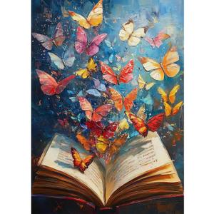 Baipisan Book Butterfly Diamond Art Painting Kits for Adults, Full Drill Diamond Dots Paintings for Beginners, Round 5D Paint with Diamonds Pictures Gem Art Painting Kits DIY Crafts Kits 12x16inch