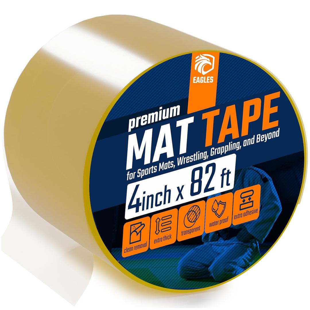 Clear Mat Tape 3 or 4 Inch 1, 2, 3 or 18 Pack Mat Tape for Wrestling Grappling Gymnastics Jiu Jitsu MMA Floor | Exercise Roll Out Mats Foam Tiles | Home Mats & Gym Floor Tape (1, 4 Inch)