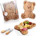 Ziliny 1 Set Baby Shower Prizes Bear Shaped Cheese Board with Cheese Knives and Forks Baby Shower Party Favors Gift Box for Wedding Bridal Birthday Gender Reveal Favor (Acacia Color)