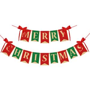 ZKC Merry Christmas Burlap Banner Home Garden-Xmas Bunting Decoration Indoor Outdoor Fireplace Wall Tree (Mix)