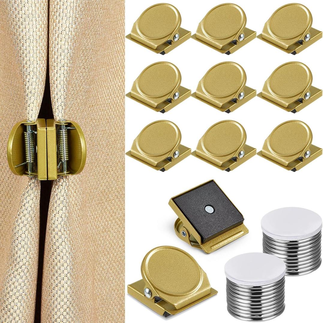 Yaocom 18 Pcs Curtain Magnets Closure Clips, Plus Size Magnetic Curtain Clips Metal Magnets for Indoor Outdoor Curtains Prevent Light Leaking for Patio, Mosquito, Cabana, Gazebo (Gold)