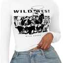 LovelyWholesale Women Graphic Long Sleeve Shirts Cute Going Out Fitted Crop Tops (Large, White Ww)