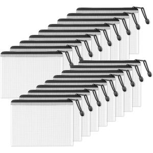 SUNEE Plastic Mesh Zipper Pouch 6.8x9.2 in (Black, 18 Packs),Extra Large Water-Resistant Zip Bag for School Office Supplies, Puzzles & Games Organizing Storage