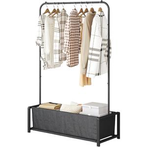 SUOERNUO Garment Rack for Hanging Clothes Rack Heavy Duty Portable with Bottom Metal Shelf Drying Coats Shirt,Black (Black Bag)