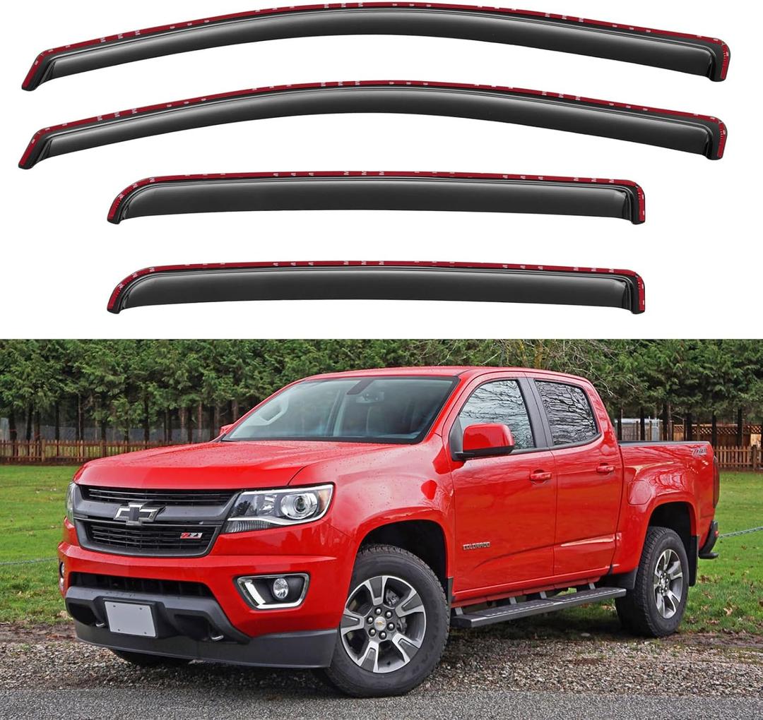 in-Channel Window Visors Rain Guards for 2015-2022 Chevy Colorado Crew Cab, Window Vent Wind Deflectors Visors Shades for 15-22 Gmc Canyon Crew Cab