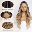 Long Blonde Wig for Women Middle Part Ombre Blonde Wavy Wigs Natural Looking Synthetic Heat Resistant Fiber Wigs for Daily Party Use (26 Inch)