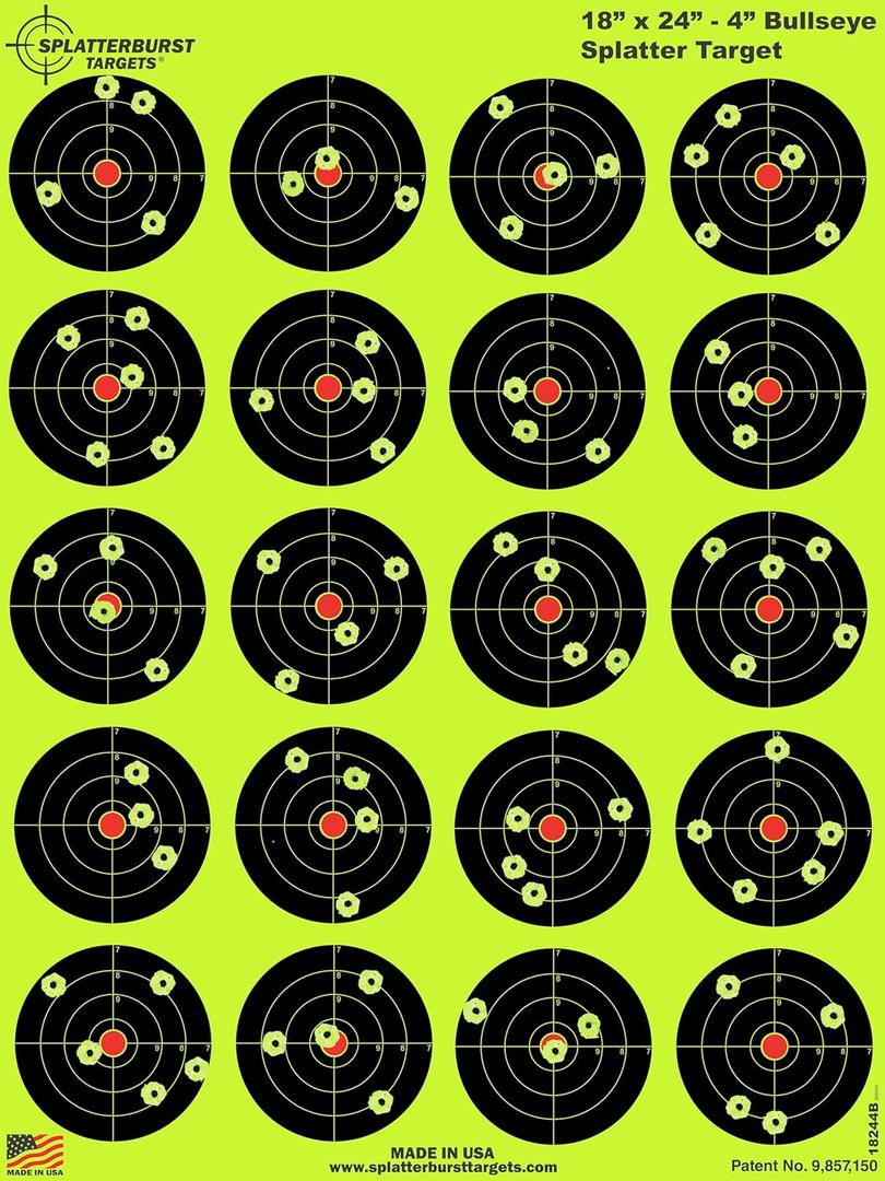 Splatterburst Targets - 18 x 24-4 inch Bullseye Splatter Target - Easily See Your Shots Burst Bright Fluorescent Yellow Upon Impact - Made in USA (10 Pack)