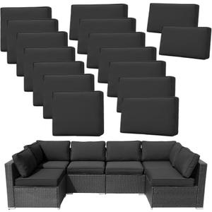 14Pieces Patio Cushion Covers Replacement,Outdoor Couch Cushions Covers Waterproof Furniture Cushion Covers Slipcovers Set with Zippers,Cover Only(Black,25.625.63.94inches)