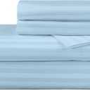 ROYALE LINENS 300 Thread Count 100% Long Staple Combed Cotton Sheet Set - 4 Piece King Bed Sheets - 1 Fitted, 1 Flat & 2 Pillow Cases - Soft Cool & Crisp Sheet Set (King, Stripe Lake Blue)