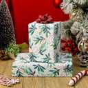 Retrify White Wrapping Paper Roll - Cute Red Berry and Green Leaves Mini Roll Foil Gift Wrap Paper for Christmas Holiday Festive Decoration - 17 Inches x 32.8 Feet