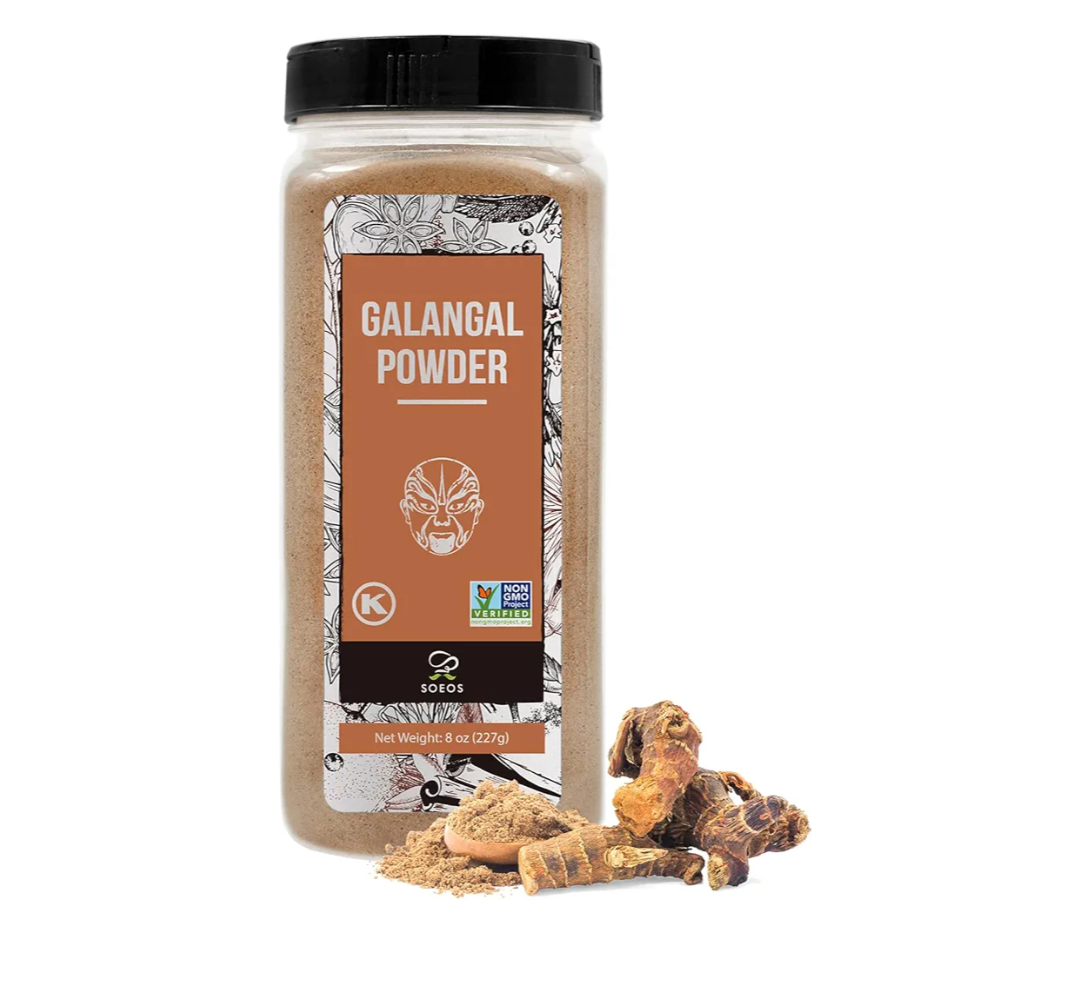 Pack Of 2 Soeos Galanga Powder 8oz (227g), Twin Pack, 16oz Total, Non-GMO, Kosher, Greater Galanga, Alpinia Galanga, Perfect for Tom Yum and Tom Kha Soups, Product of Vietnam, Galangal Powder for Cooking.