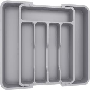 Lifewit Silverware Drawer Organizer, Expandable BPA Free Utensil Tray for Kitchen, Adjustable Flatware and Cutlery Holder for Spoons Forks Knives, Plastic Kitchen Organizers and Storage, Gray (M8.9-14.7''W x 12.2''D)
