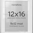 Homeforia 12x16 Silver Picture Frame, High-End Metal, 9x12 Mat, Glass