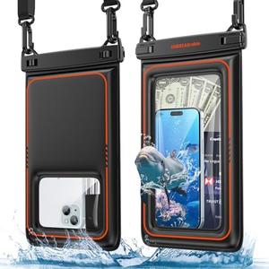 UNBREAKcable [UP to 9.5" Extra Large Waterproof Phone Pouch Floating [Sponge Cushion] IPX8 Phone Case Dry Bag for iPhone 16 15 14 Pro Max Samsung S25, Travel Kayaking Beach Essentials - 1 Pack Black